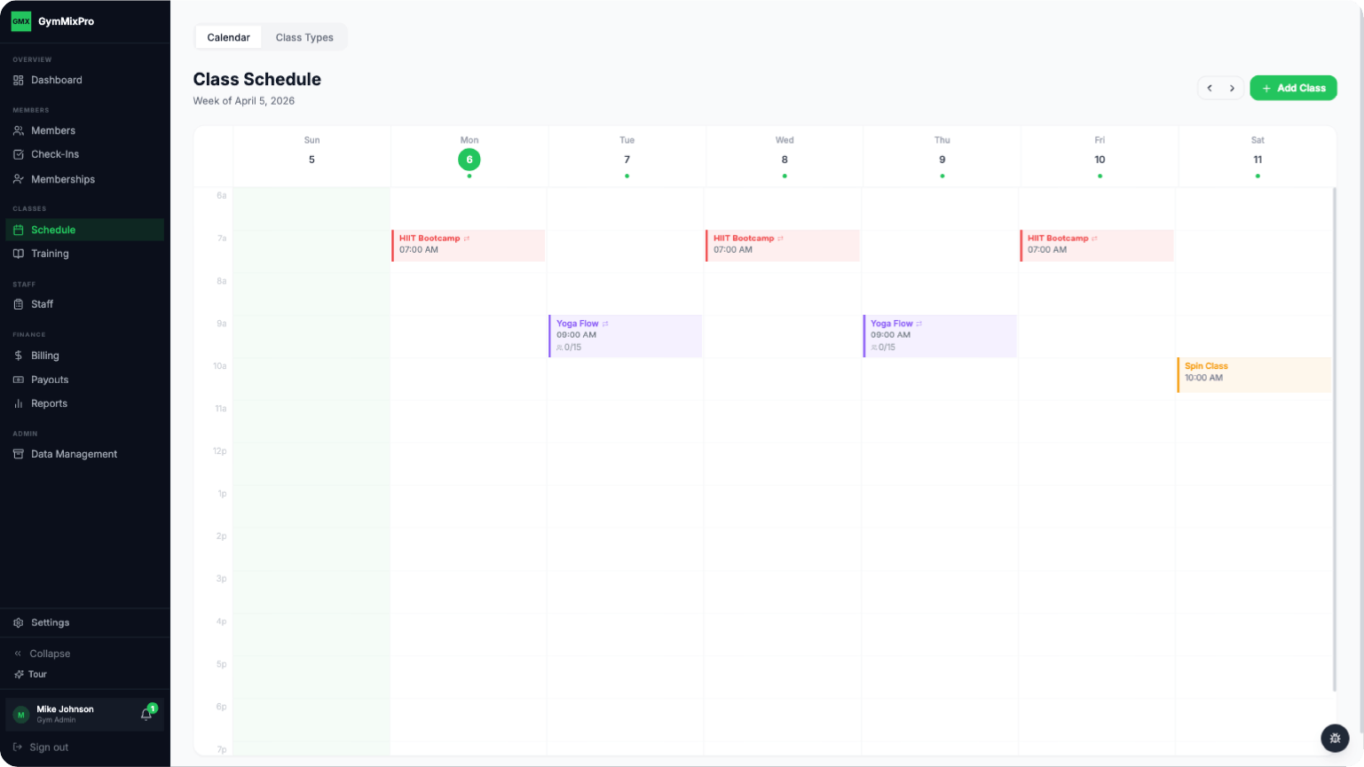 Class scheduling calendar on desktop